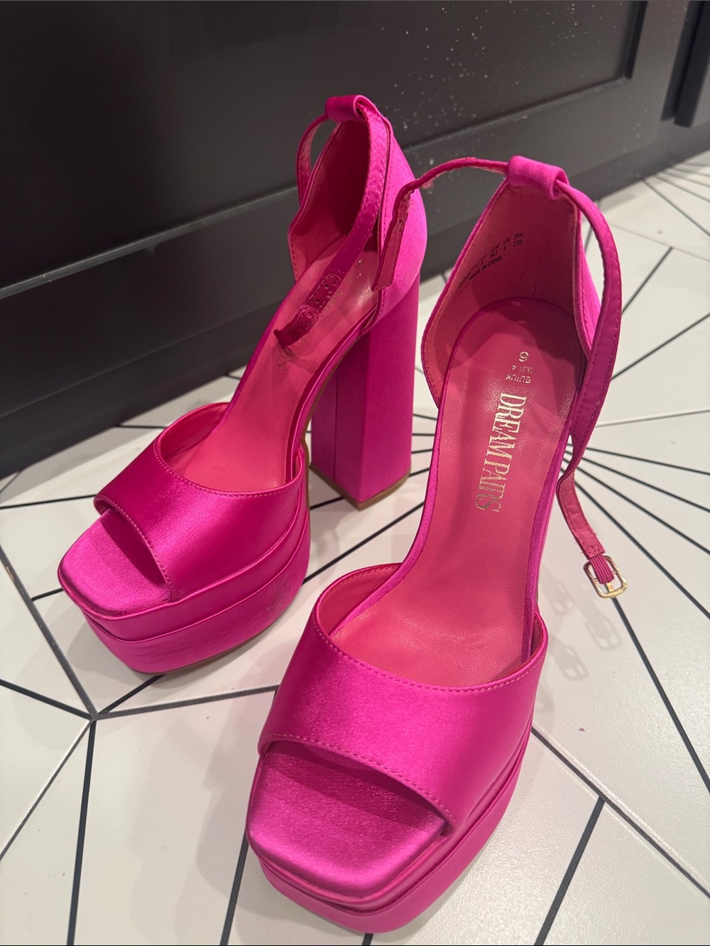 Dream Pairs Satin Hot Pink Platform Block Heels